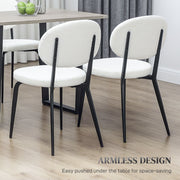 Set of 4 White Boucle Dining Chairs with Metal Legs and Padded Seat for Home