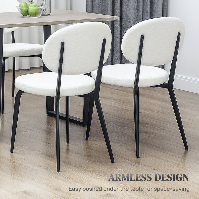 Set of 4 White Boucle Dining Chairs with Metal Legs and Padded Seat for Home