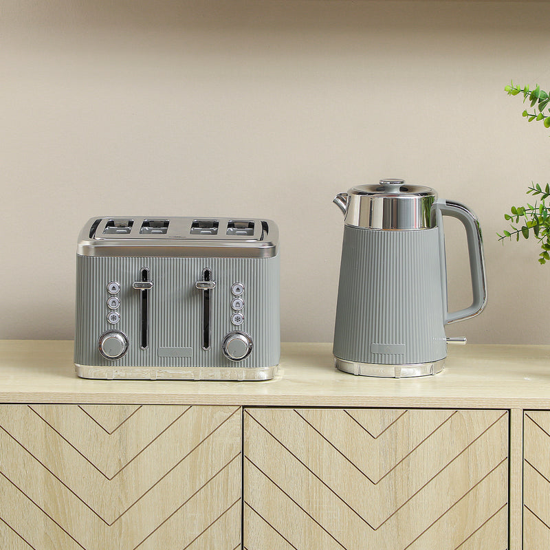 4 Slice Toaster and Rapid Boil Jug Kettle Set with Limescale Filter 3000W Tan