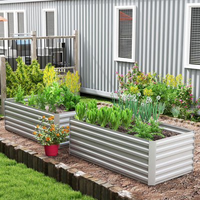 Set of 2 Galvanised Steel Raised Garden Beds with Reinforced Frame for Vegetables and Herbs