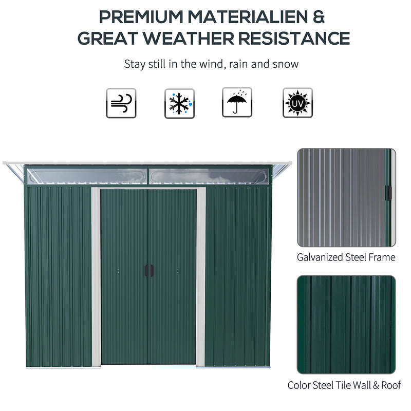 Green Metal Garden Shed Pent Roof