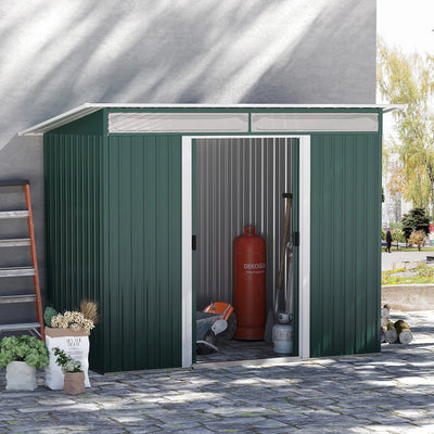 Green Metal Garden Shed Pent Roof Outsunny