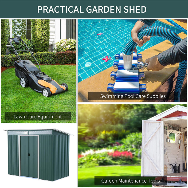 Green Metal Garden Shed Pent Roof