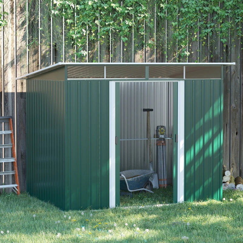 Green Metal Garden Shed Pent Roof