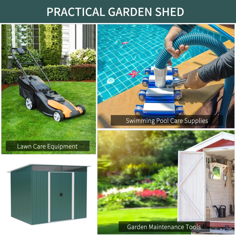 Green Metal Garden Shed Pent Roof