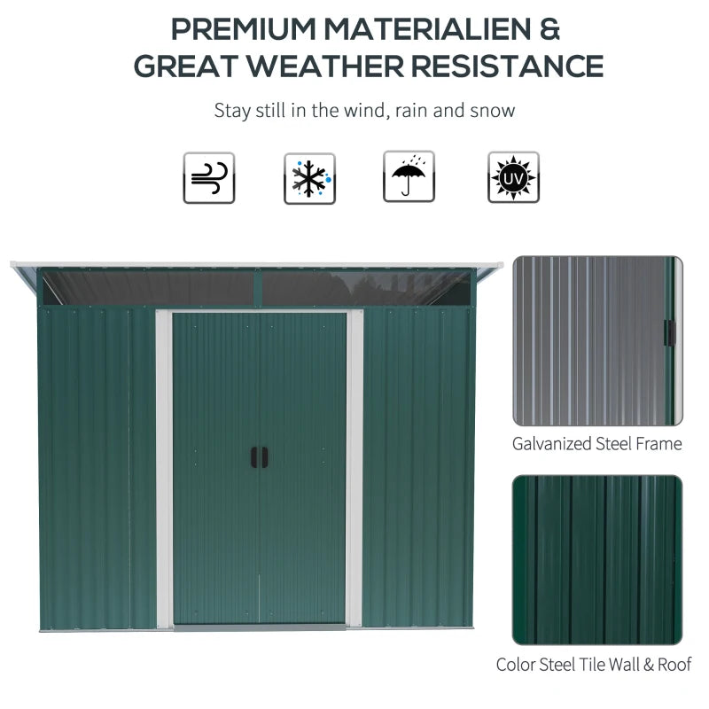 Green Metal Garden Shed Pent Roof