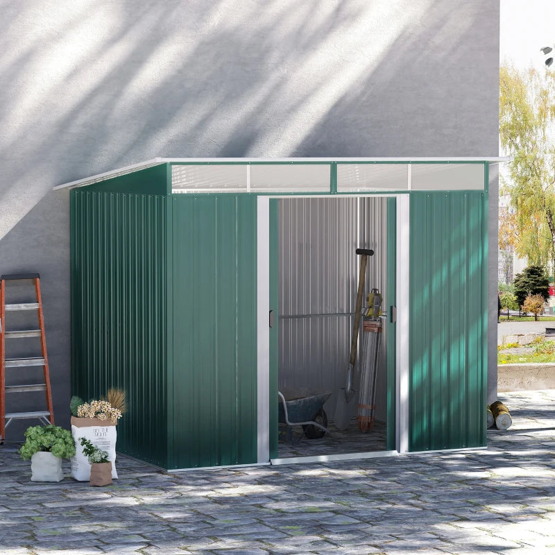 Green Metal Garden Shed Pent Roof