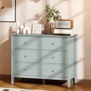 Green 6 Drawer Chest of Drawers With Fluted Drawer Fronts and Gold Knobs - 100x40x78cm