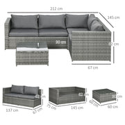 Grey 4 Seater Rattan Corner Garden Sofa Set Outsunny