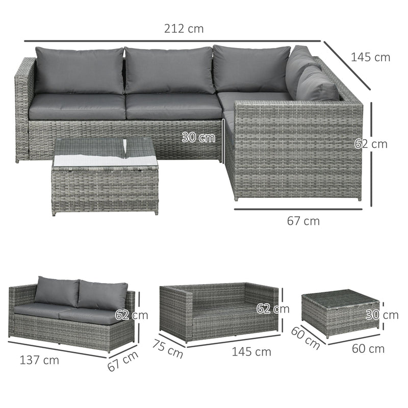 Grey 4 Seater Rattan Corner Garden Sofa Set Outsunny