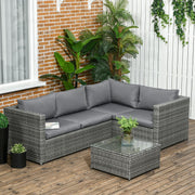 Grey 4 Seater Rattan Corner Garden Sofa Set Outsunny