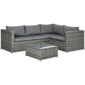 Grey 4 Seater Rattan Corner Garden Sofa Set Outsunny