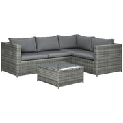 Grey 4 Seater Rattan Corner Garden Sofa Set Outsunny
