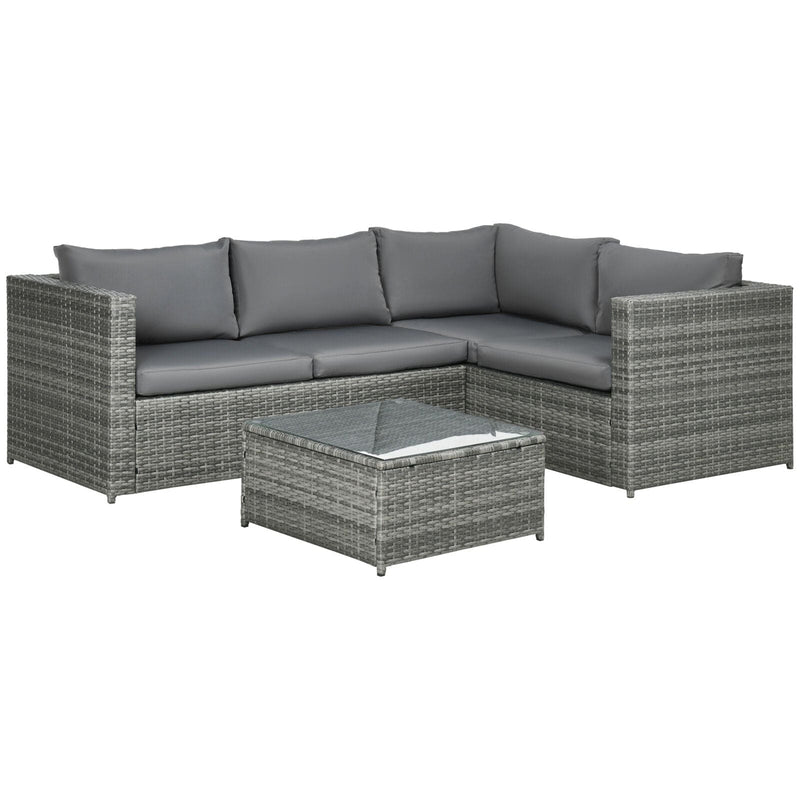 Grey 4 Seater Rattan Corner Garden Sofa Set Outsunny