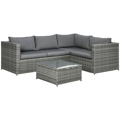 Grey 4 Seater Rattan Corner Garden Sofa Set Outsunny