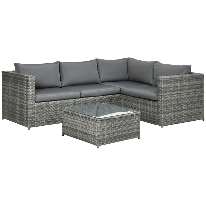 Grey 4 Seater Rattan Corner Garden Sofa Set