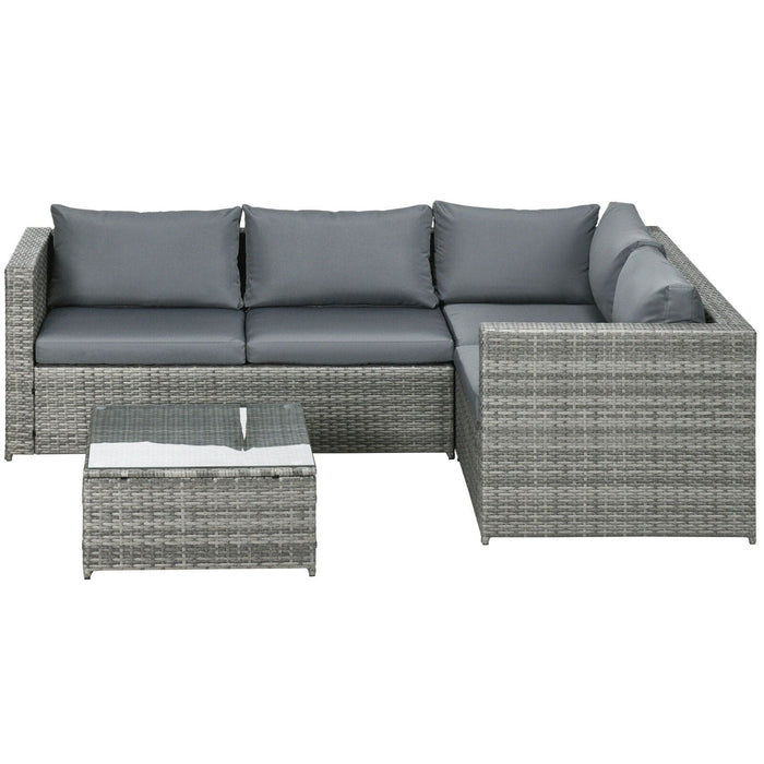 Grey 4 Seater Rattan Corner Garden Sofa Set