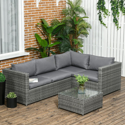 Grey 4 Seater Rattan Corner Garden Sofa Set Outsunny