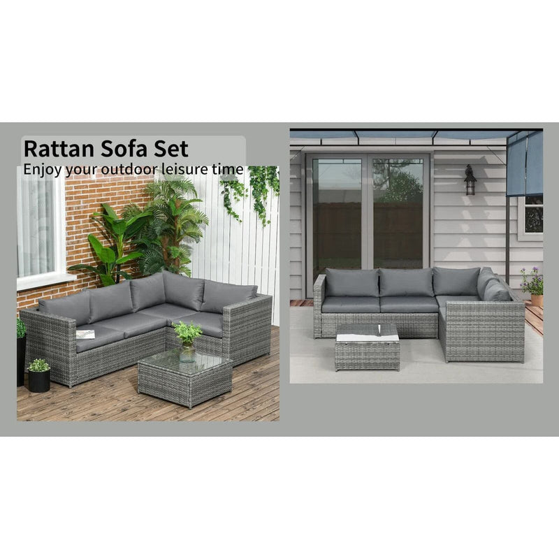 Grey 4 Seater Rattan Corner Garden Sofa Set Outsunny