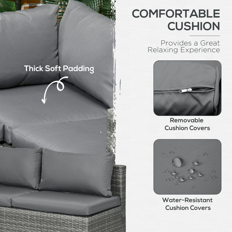 Grey 4 Seater Rattan Corner Garden Sofa Set Outsunny