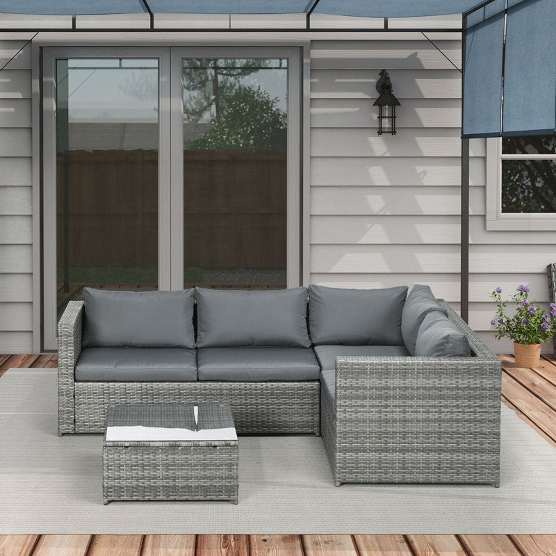 Grey 4 Seater Rattan Corner Garden Sofa Set Outsunny