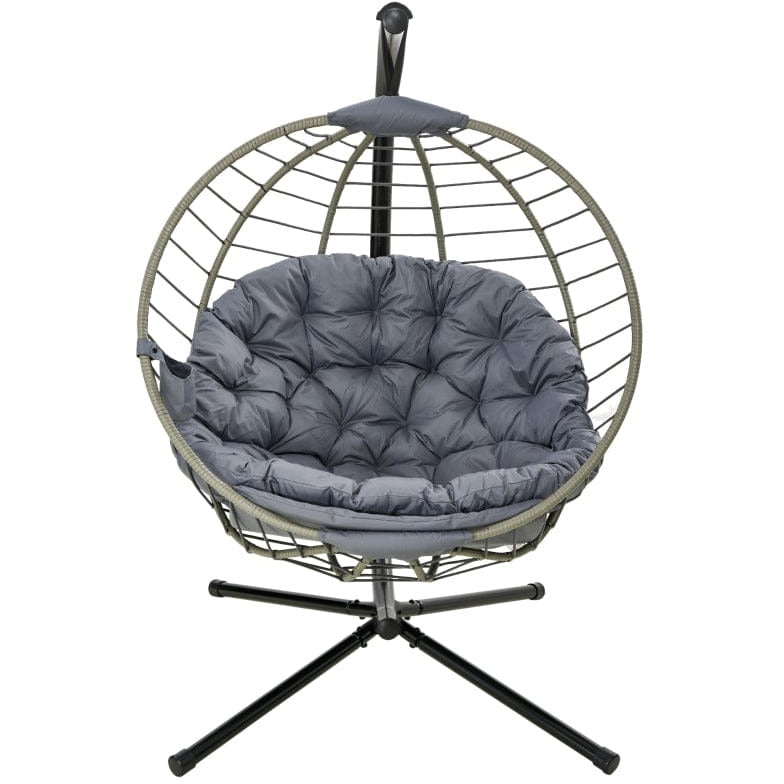 Large Grey Hanging Egg Chair, Foldable, Cushion, Metal Stand