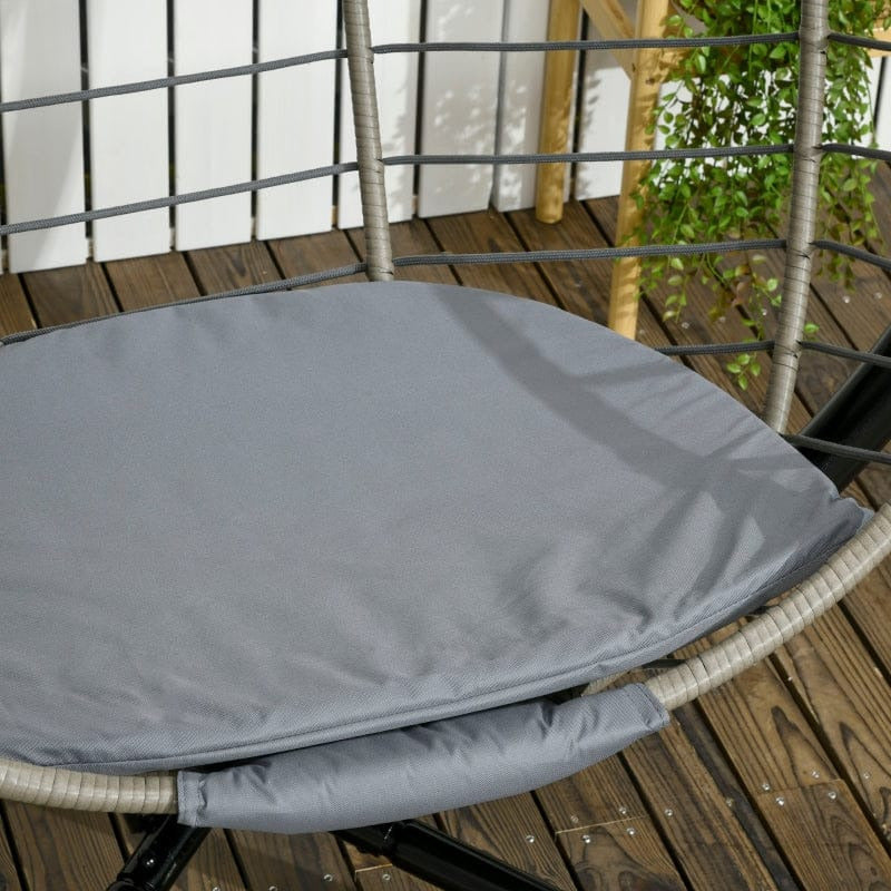 Large Grey Hanging Egg Chair, Foldable, Cushion, Metal Stand