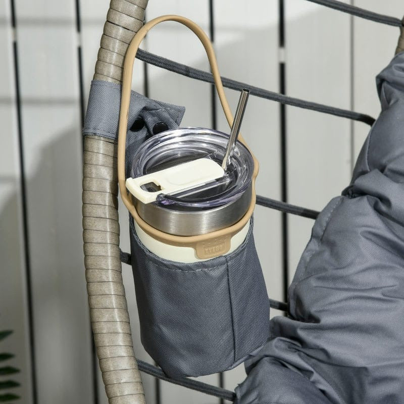 Large Grey Hanging Egg Chair, Foldable, Cushion, Metal Stand