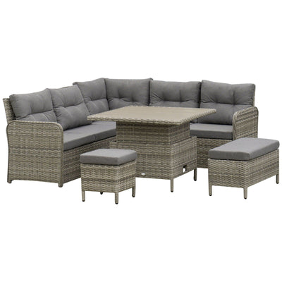 Rattan Corner Sofa With Rising Table Outsunny