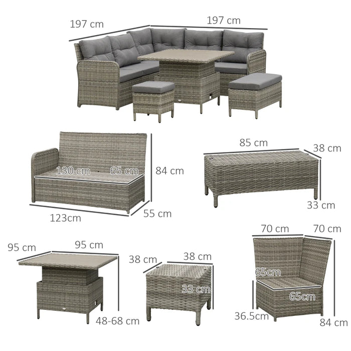 Rattan Corner Sofa With Rising Table