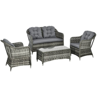 4pc Grey Rattan Patio Furniture with Cushions & Table Outsunny