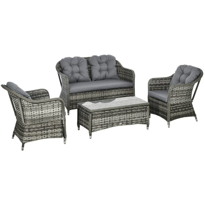 4pc Grey Rattan Patio Furniture with Cushions & Table
