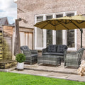 4pc Grey Rattan Patio Furniture with Cushions & Table Outsunny