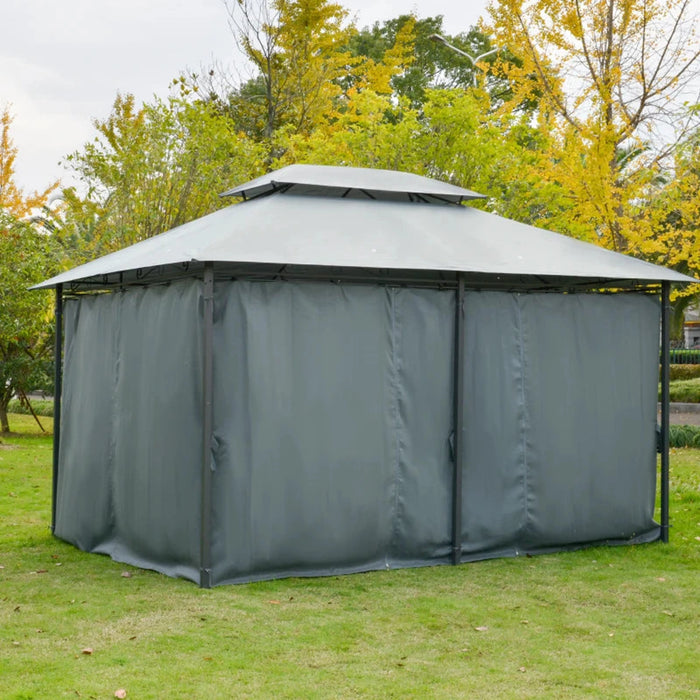 Metal Frame Gazebo With Sides, 3x4m, Black/Grey