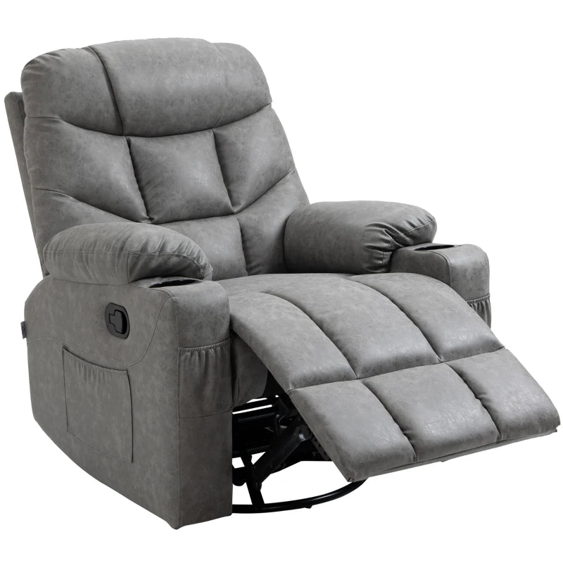 Grey Manual Recliner Chair with Cup Holders
