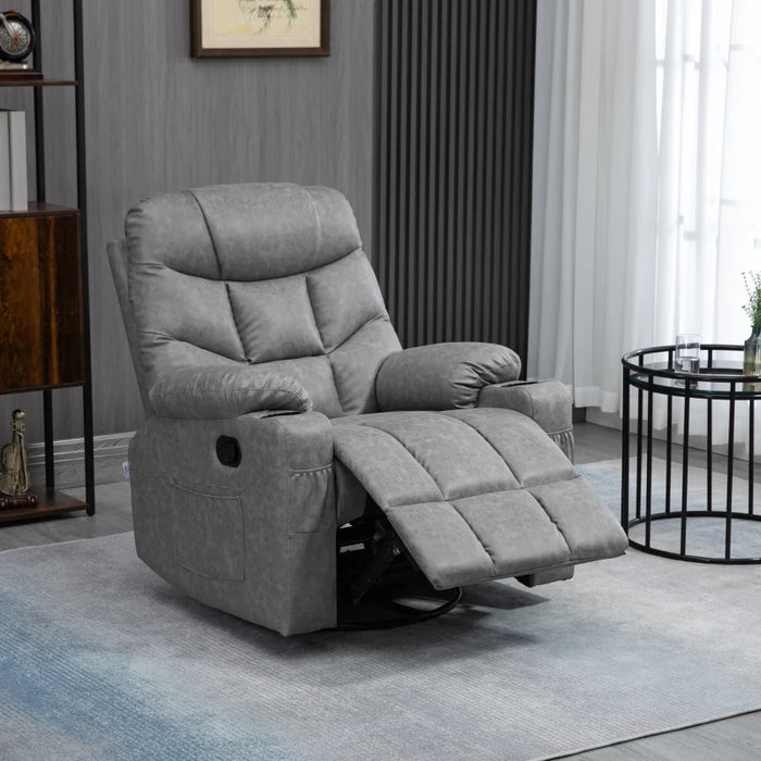 Grey Manual Recliner Chair with Cup Holders