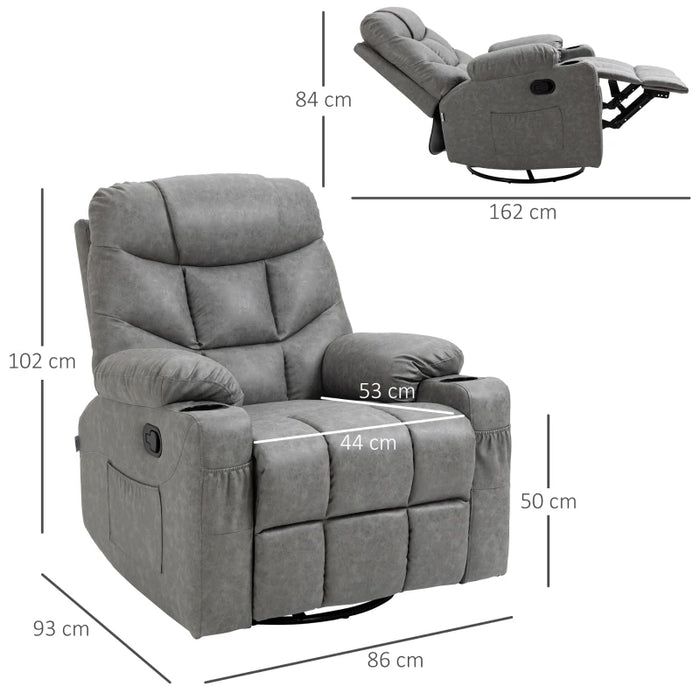 Grey Manual Recliner Chair with Cup Holders