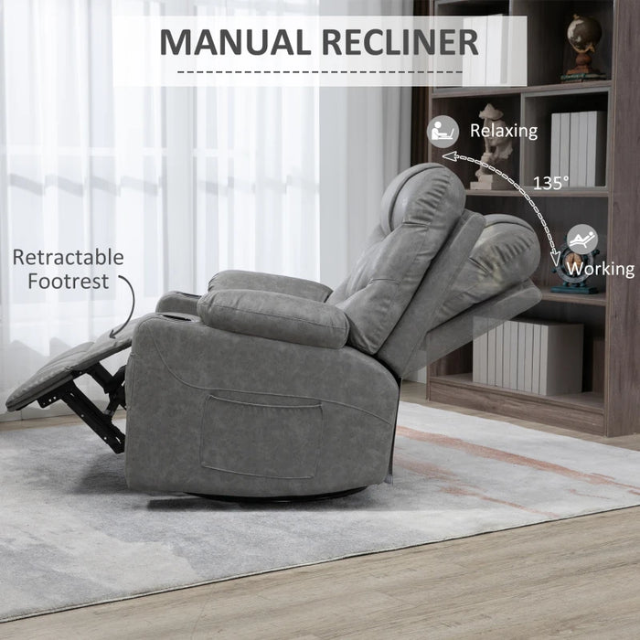 Grey Manual Recliner Chair with Cup Holders