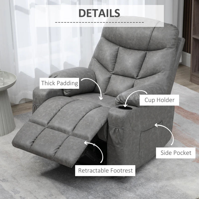 Grey Manual Recliner Chair with Cup Holders