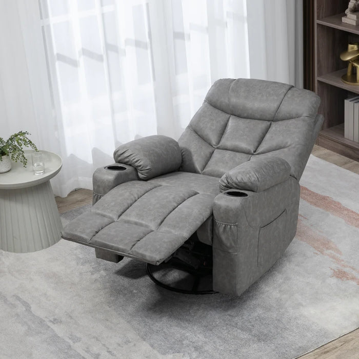 Grey Manual Recliner Chair with Cup Holders
