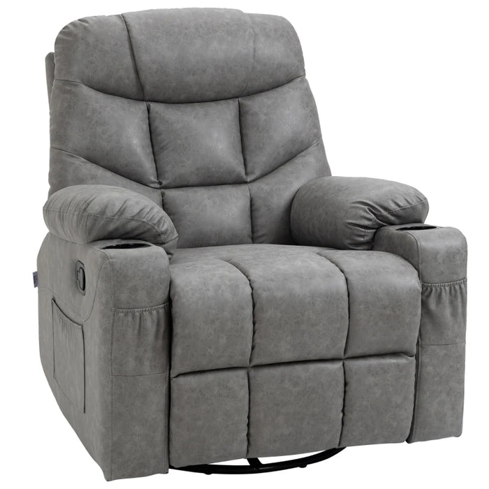 Grey Manual Recliner Chair with Cup Holders