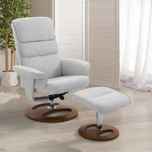 Grey Recliner Chair & Ottoman Set, 360° Swivel Base