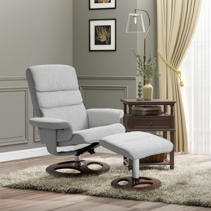 Grey Recliner Chair & Ottoman Set, 360° Swivel Base