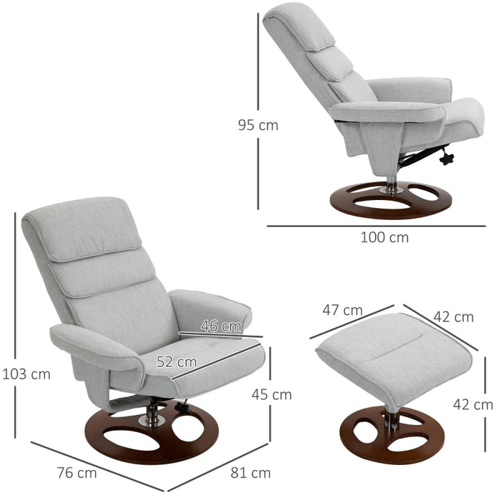 Grey Recliner Chair & Ottoman Set, 360° Swivel Base