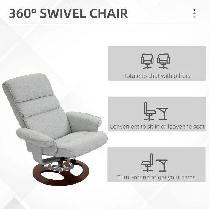 Grey Recliner Chair & Ottoman Set, 360° Swivel Base