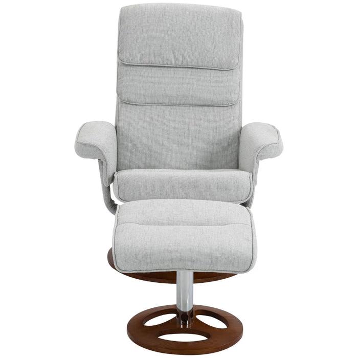 Grey Recliner Chair & Ottoman Set, 360° Swivel Base