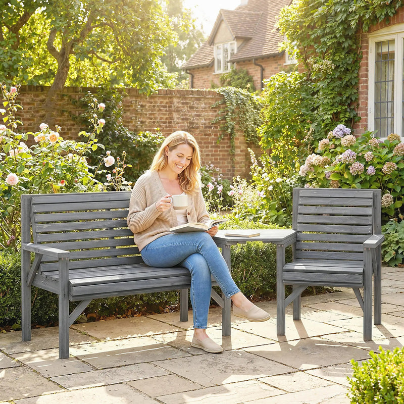 Wooden Garden Furniture Set with Bench Chair and Table for Flexible Outdoor Seating Outsunny