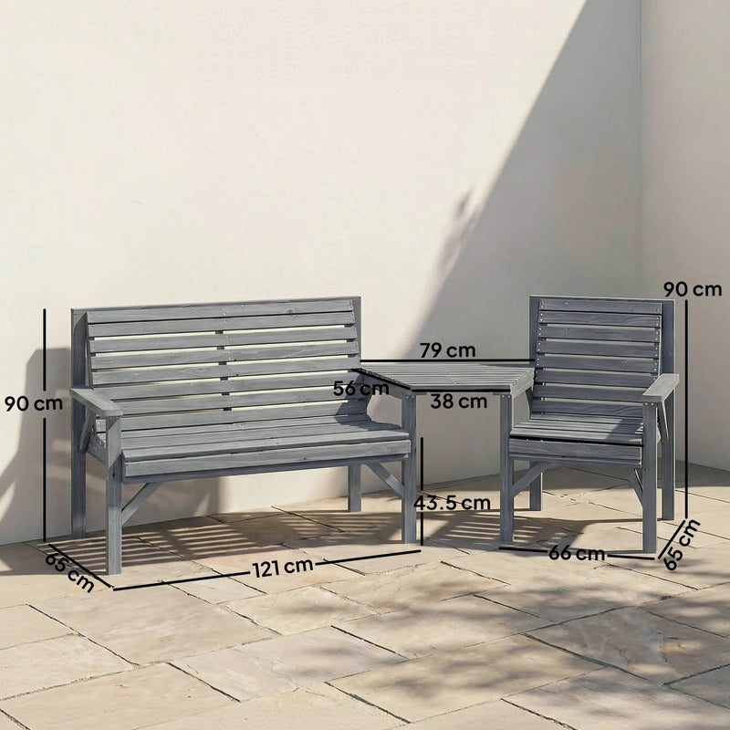 Wooden Garden Furniture Set with Bench Chair and Table for Flexible Outdoor Seating Outsunny