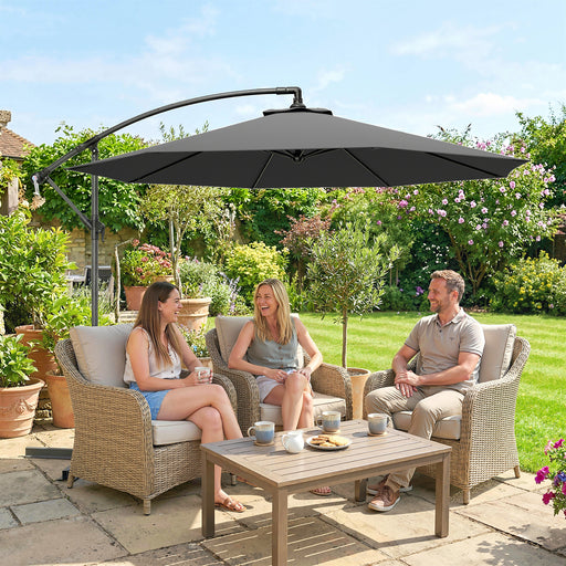 Grey Cantilever Umbrella for Unobstructed Shade Over Outdoor Dining and Seating Areas