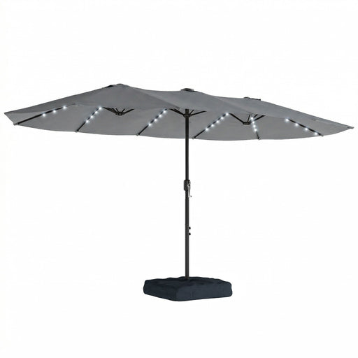 4.6m Double Garden Parasol With Lights for XL Outdoor Shade and Evening Use, Crank Handle & Wind Vent Outsunny